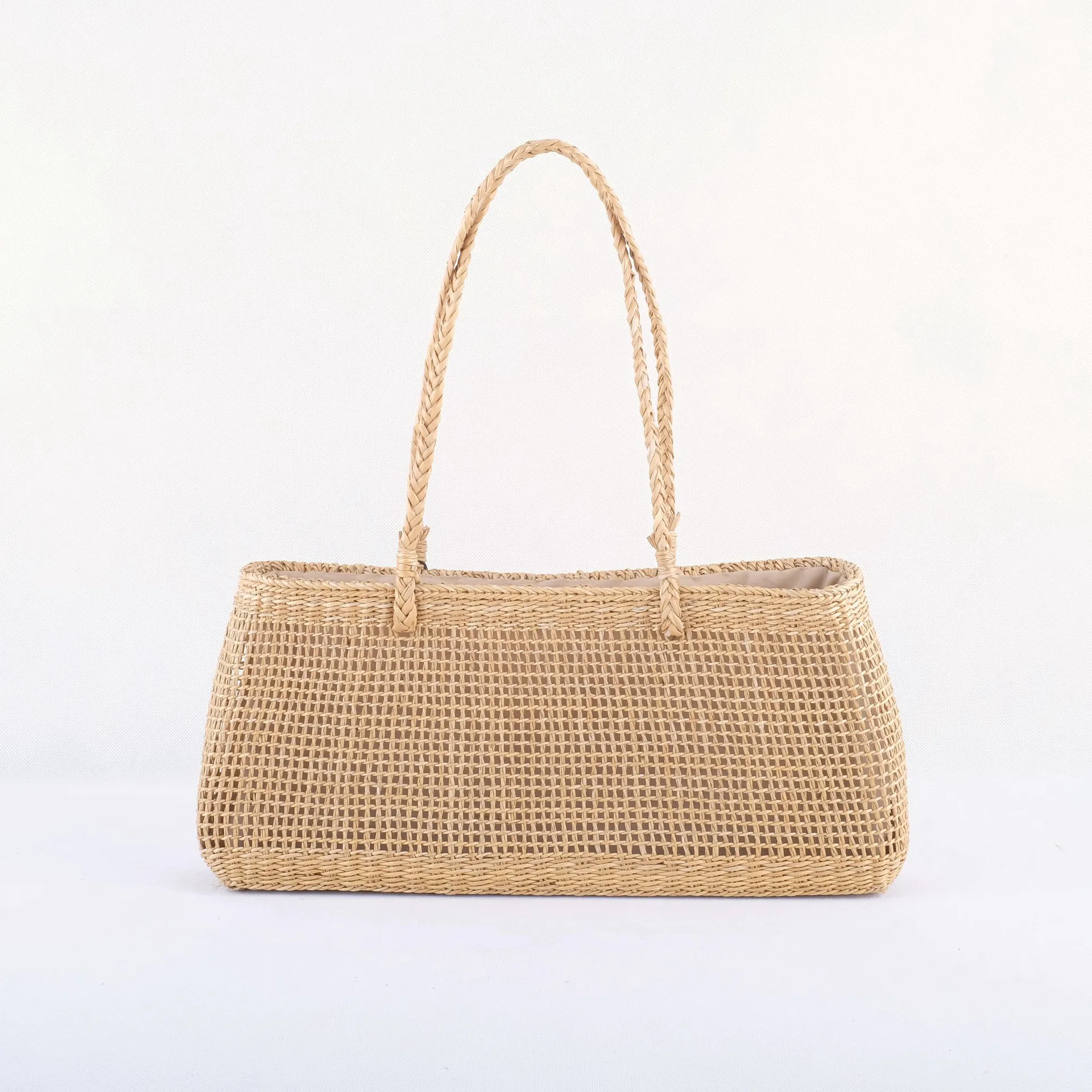 

Handmade straw bag retro rattan straw woven handy beach bag simple art weaving bag