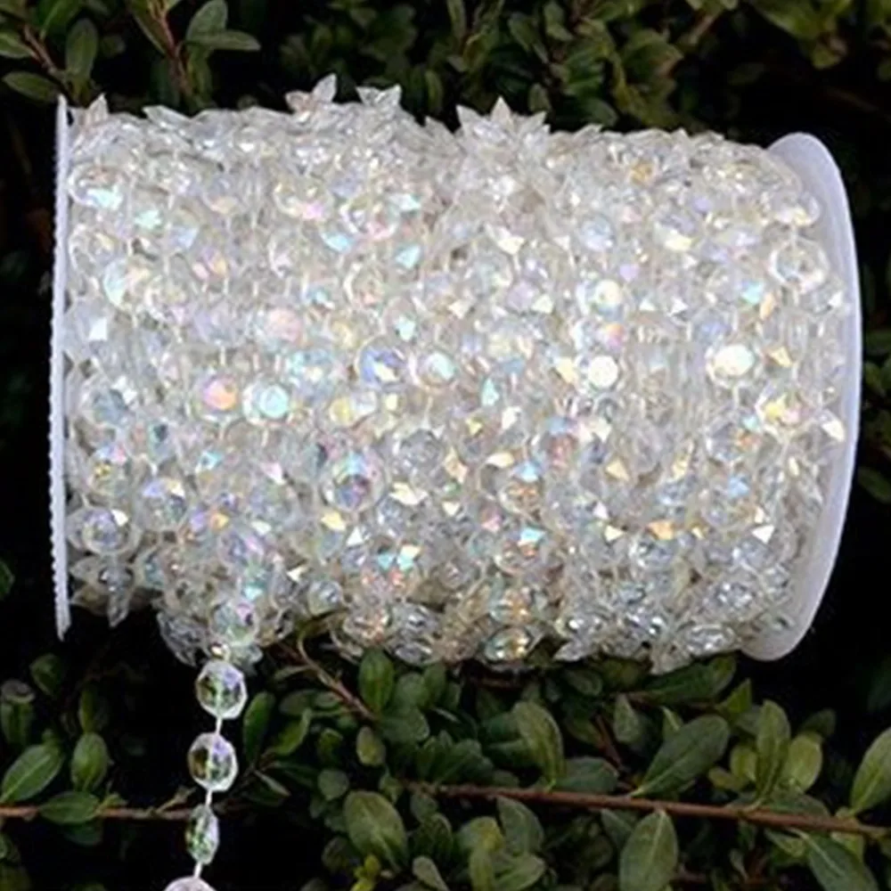 Shimmer 10mm Acrylic Beads Chain Iridescent 30M Beaded Garland Strand Roll Acrylic Disc Disc Beads Chain Party Decoration