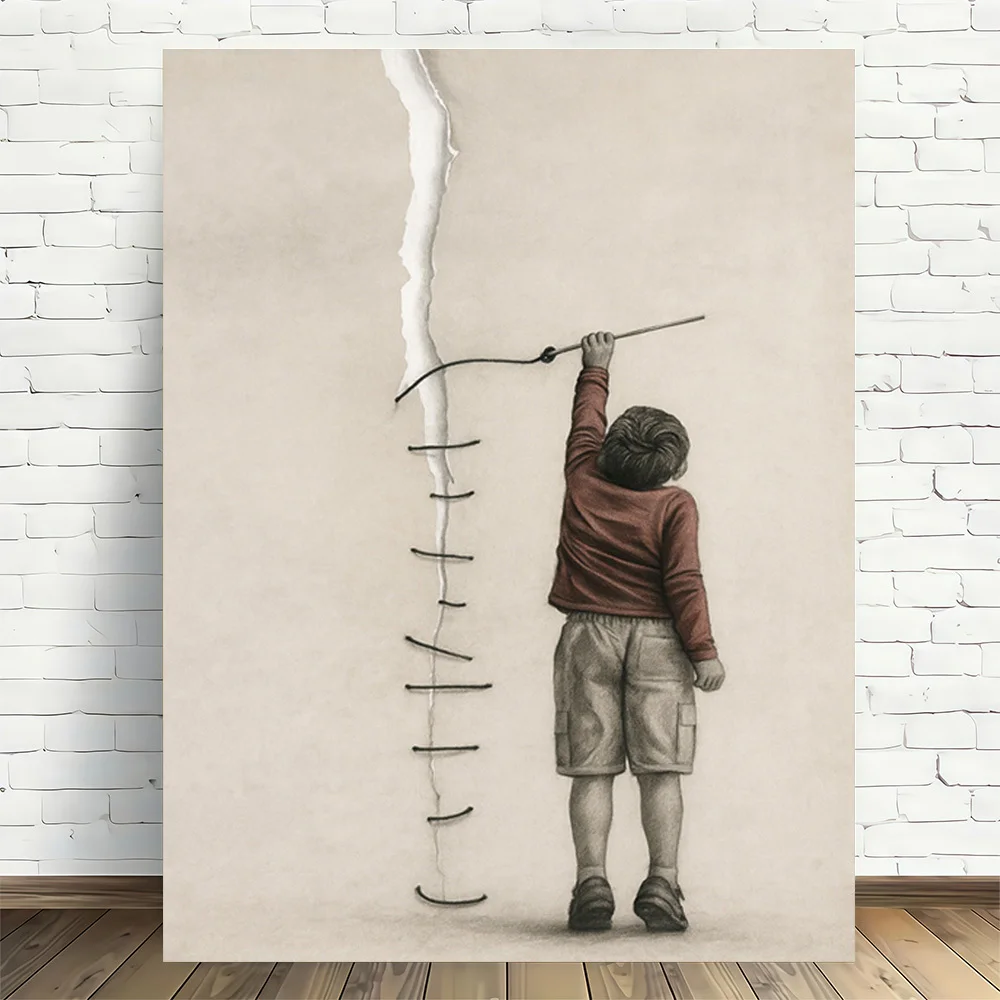 2D Flat, Posters & Prints 2D Flat 1pc Frameless Canvas Painting, 1pc Boy Climbing Crack Wall Modern Retro Framelessless Canva