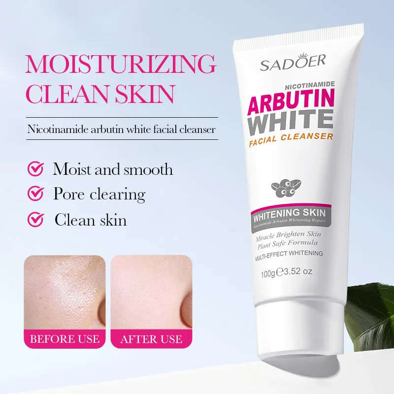 SADOER Arbutin Whitening Facial Cleanser Moisturizing Anti-aing Anti Acne Deep Cleansing Niacinamide Face Wash Foam Cleanser
