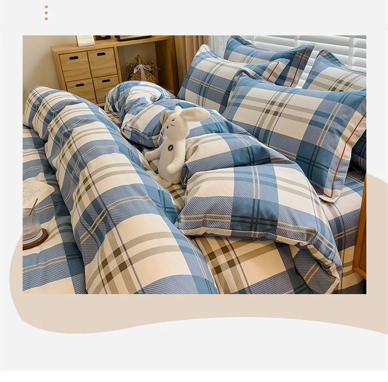 100% Cotton Brushed Quilt Cover Nordic Plaid Thickened Duvet Covers Soft Skin-Friendly Comfortable Single Double Blanket Cover