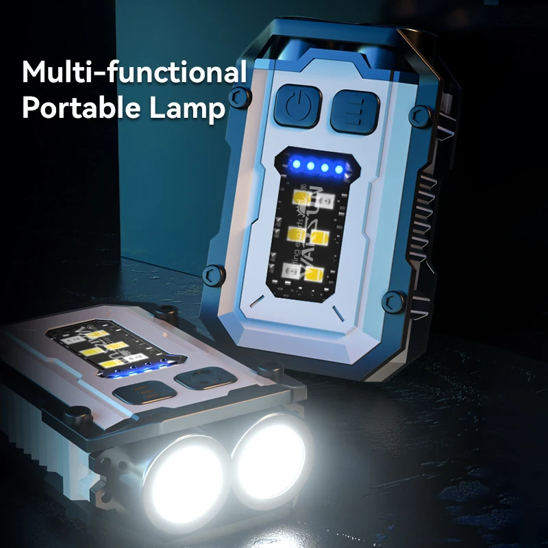 Warsun-Portátil Mini LED Keychain Luz, lanterna alta brilhante, Dual Fonte de Luz, Camping, Pesca, Multi-função Ferramenta, Torch Lamp