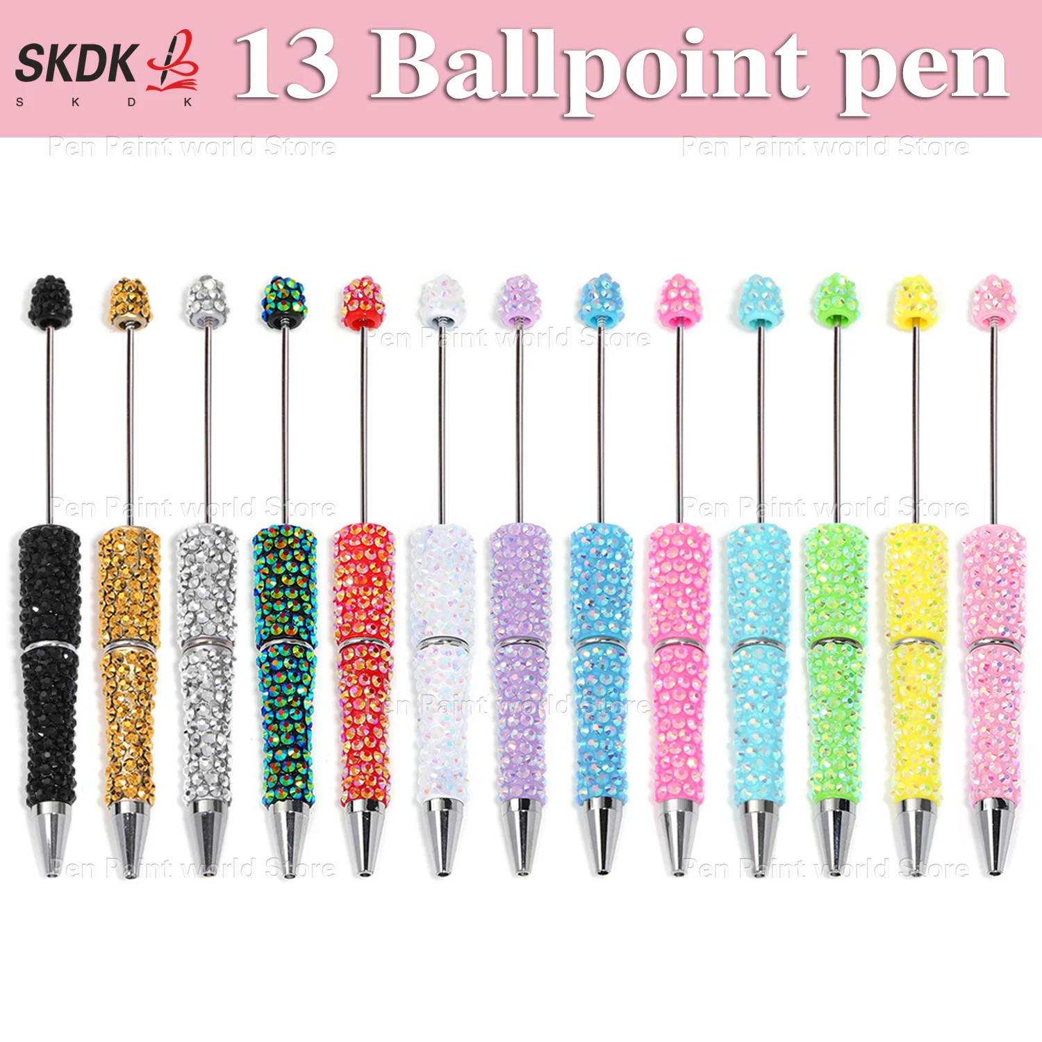 

13 шт. креативная алмазная ручка ручной работы - многоцветная вращающаяся многоразовая шариковая ручка с блестящими бусинами