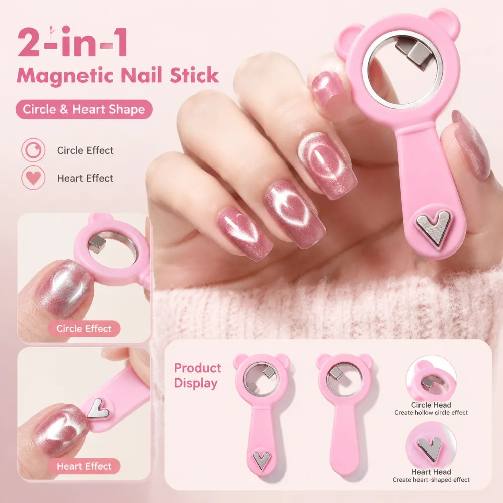 2-in-1 Hollow Cat Eye Nail Art Magnet Black Hole & Love Effect Bear Silicone Ring Circular Magnetic for DIY Gel Manicure Tools