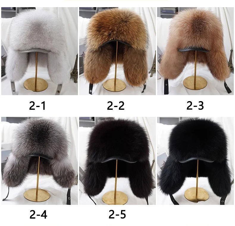 Winter 100% Echtes Silberfuchsfell Bombermütze Waschbärpelz Mütze Neue Herren-Ushanka Trapper Russische Herren-Skimütze Echte Lederkappen – Detail 11