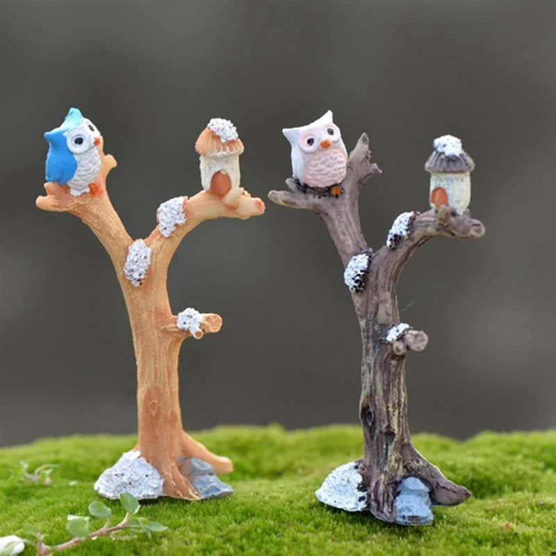 Cute Owl Tree Miniature Garden Decoration Vintage Cartoon Animals Figurines Fairy Modern Home Decorations Accessories