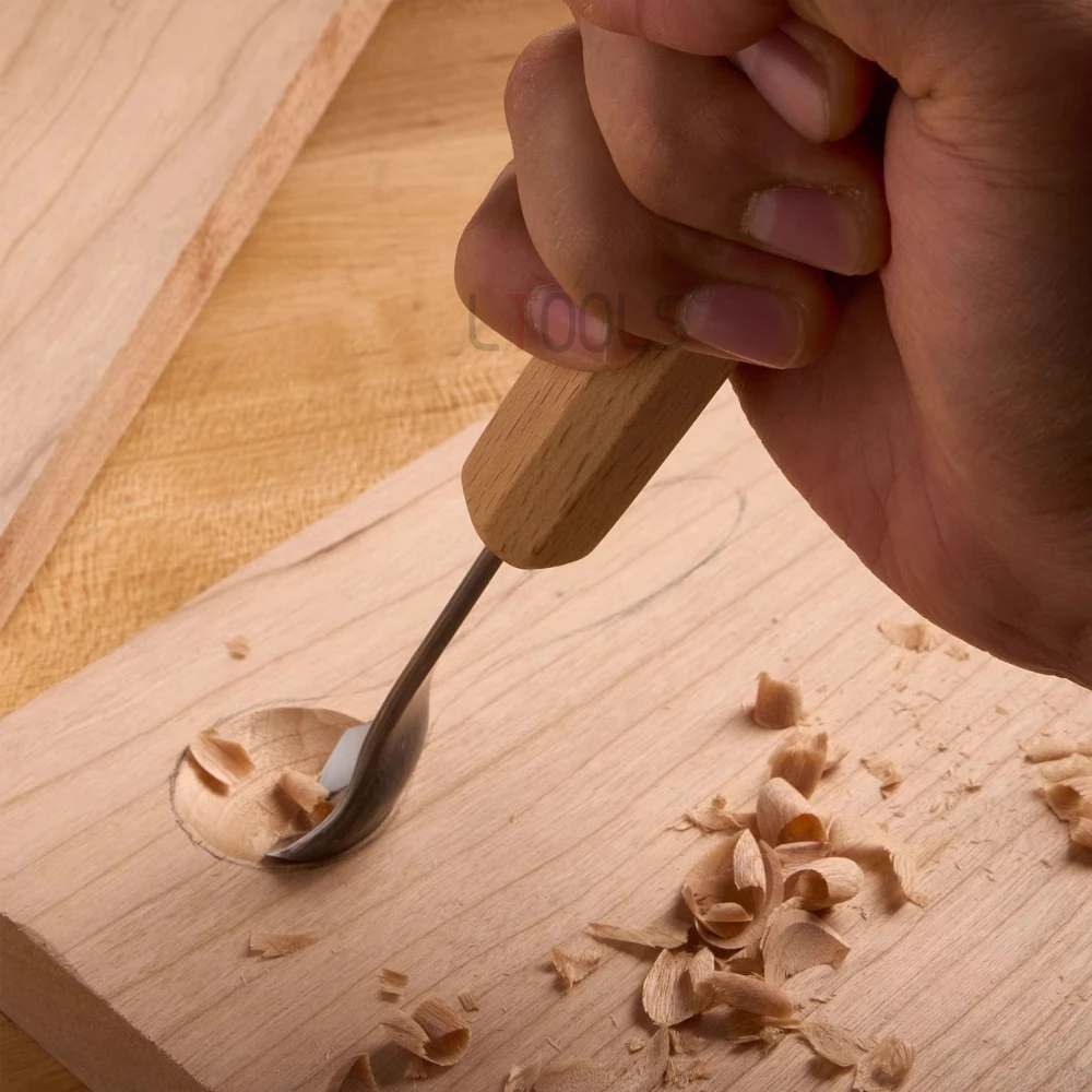 

Woodworking Spoon Cutter Multi Functional Wooden Handle Semi Circular Knife Hand Dug Knife High Carbon Steel Carving Arc Tools