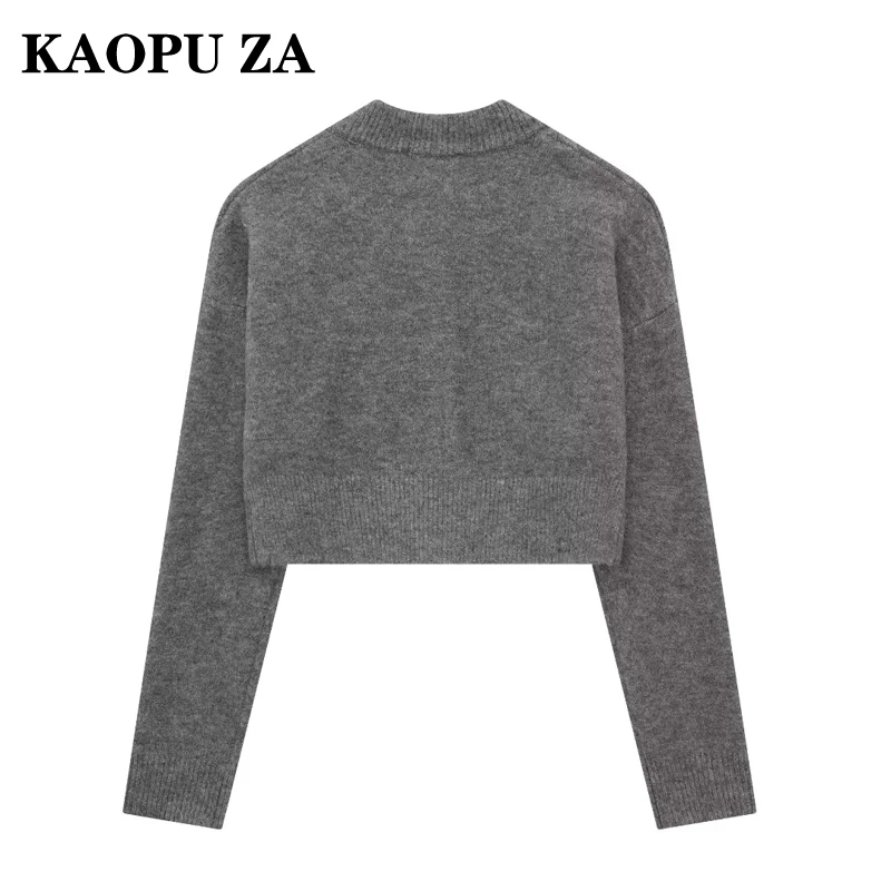 KAOPU ZA 2024 Autumn Woman Casual O-Collar Single-breasted Cardigan Coat Female Fashion Long Sleeve Solid Color Knit Jacket Top