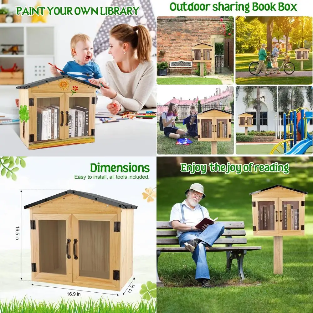 

Community Book Exchange Wooden Cabinet for Outdoor Sharing of Literature and Newspapers