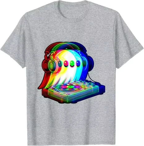 House Music Ghost Dj Optical Illusion EDM Halloween Rave DJ T-Shirt Humor Funny Rock Graphic Outfit Short Sleeve Blouses Y2k Top