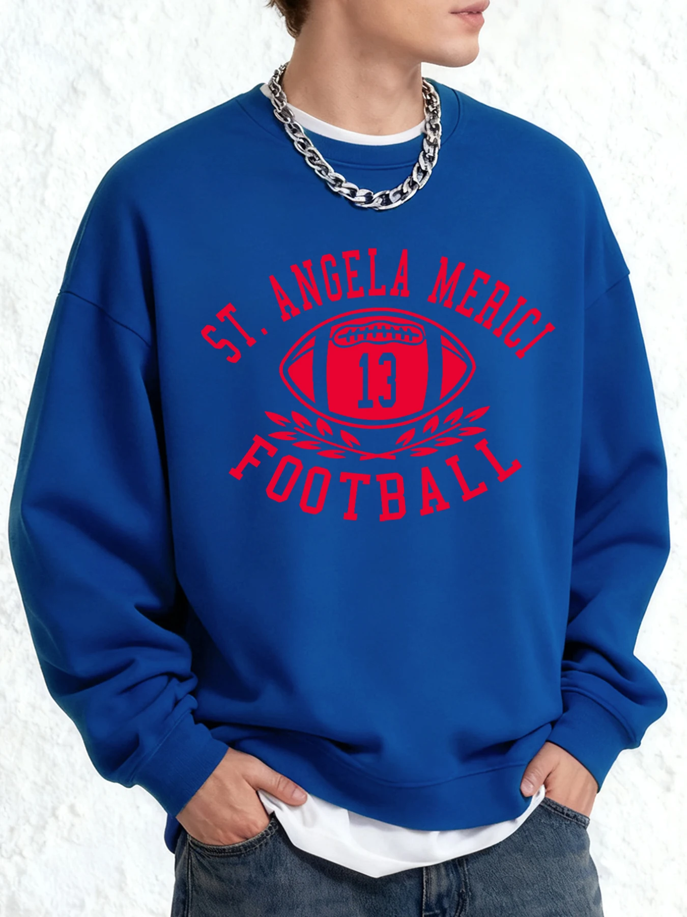 Angela Merici Fußball Druck Pullover Für Herren Oversize Casual Kleidung Mode Herbst Sweatshirt Unisex All-Match Streetwear