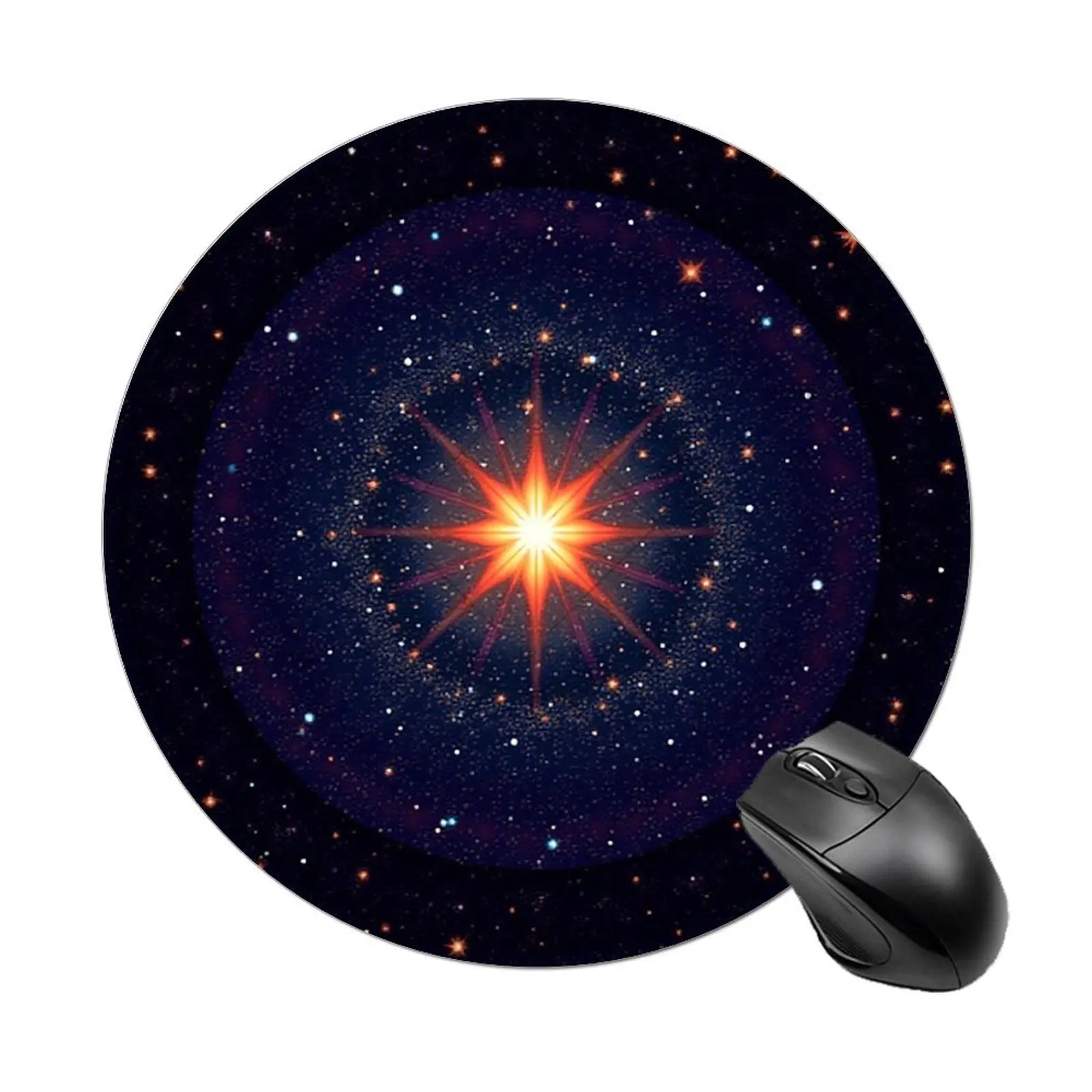 

Small circular mouse pad on the desktop is a universal anti-slip surface for both office workers and gamers. It is easy to clean
