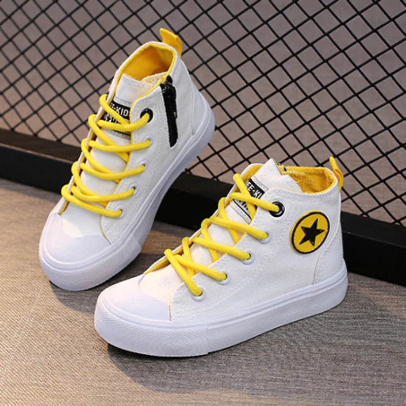 Kid Casual Canvas Board Shoes High-top Boys and Girls Flat Bottom Breathable Zipper Shoes Children Riding Sports Out Board Shoes