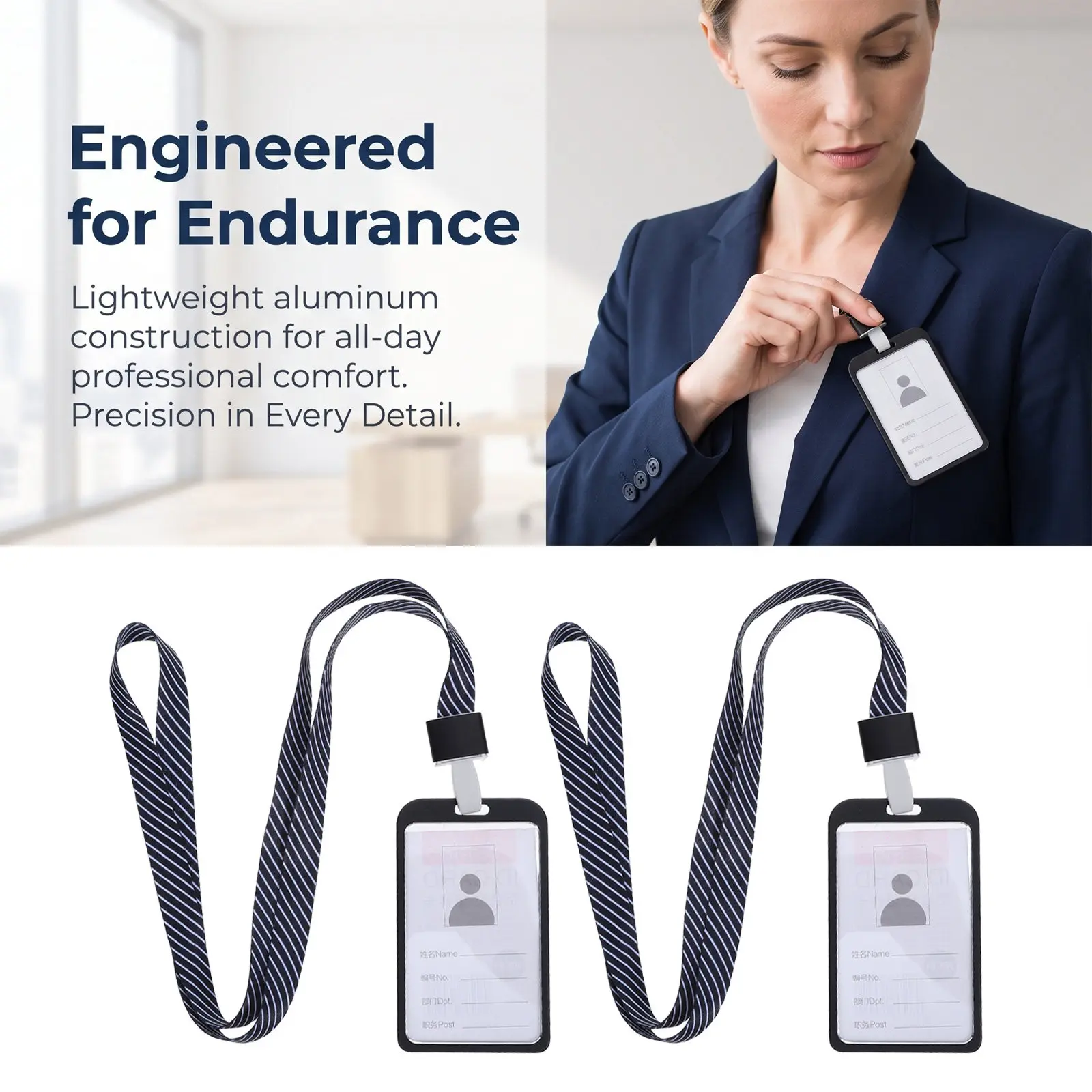 2Pcs Aluminum Alloy Id Badge Holder Vertical Lanyard Neck Strap Clip Business Card Protector for Conference Hospital Retail Work
