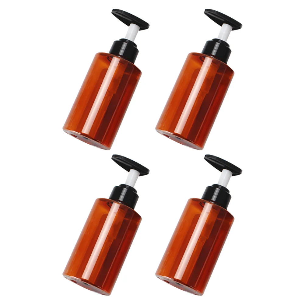 4Pcs Shampoo Empty Bottles Press Flat Shoulder Pet Cylindrical Refillable Pump Dispenser for Home Bathroom Liquid Soap Dispenser