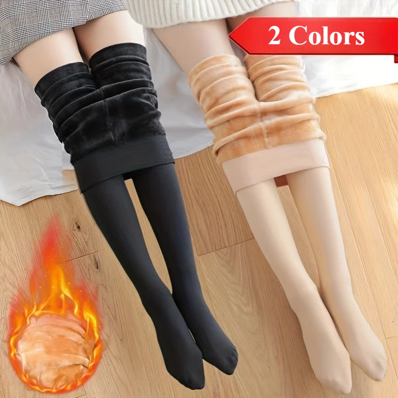 

1/2 шт., женские термоколготки, зимние кожаные чулки с черным эффектом, женские термоноски, однослойные пуховые, тонкий дизайн
