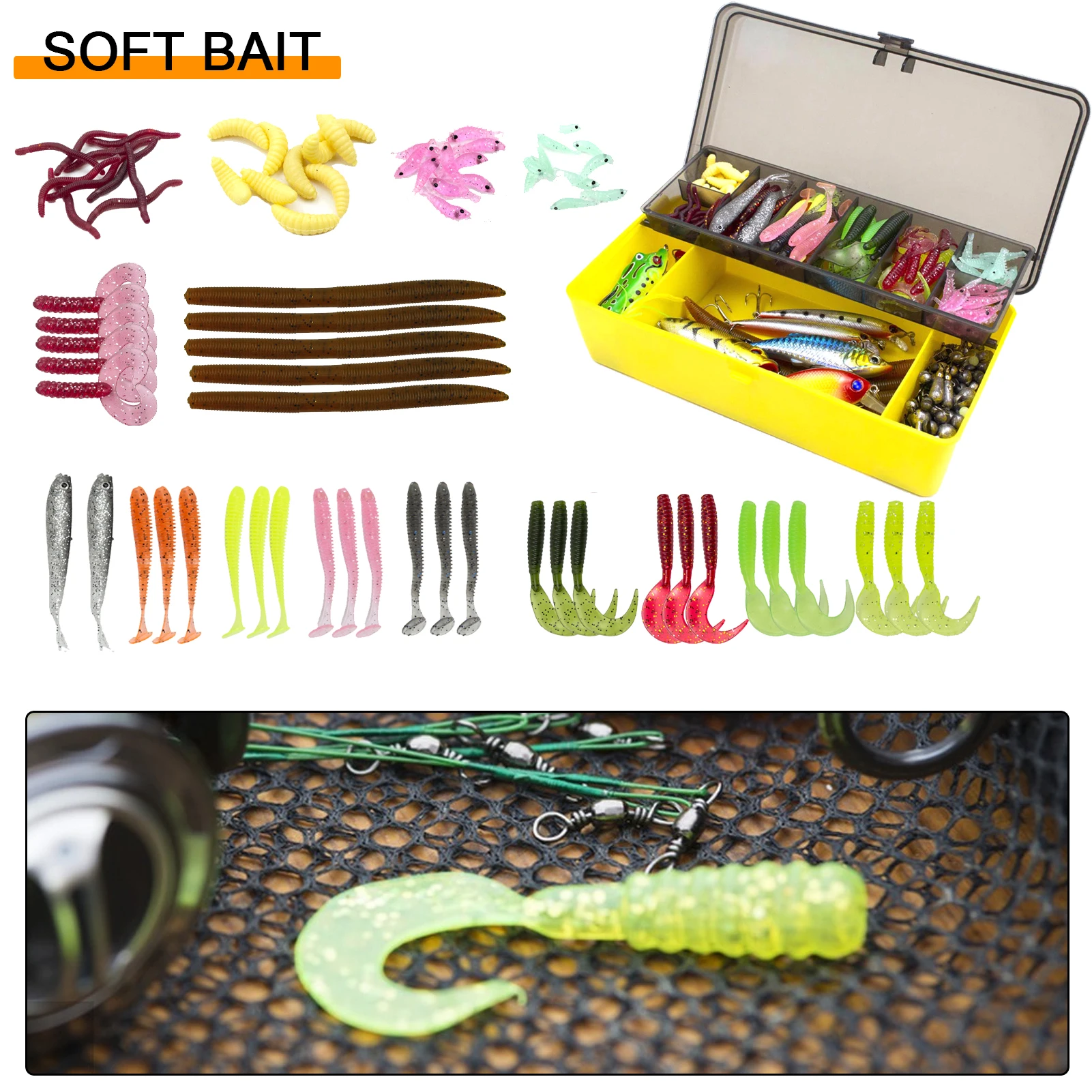 Fishing Lures Set with Box Crankbaits/Spinnerbaits/Plastic Worms/Jigs/Popper/Minnows/Crank Hooks/Spoon/Metal Jigs/Frogs/Swivels