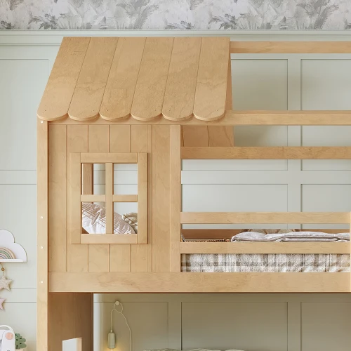 ！@Modern Solid Wood Farmhouse Kids Bunk Convertible Bed with Stairs & Space Storage for Bathroom Use 0-12 Years