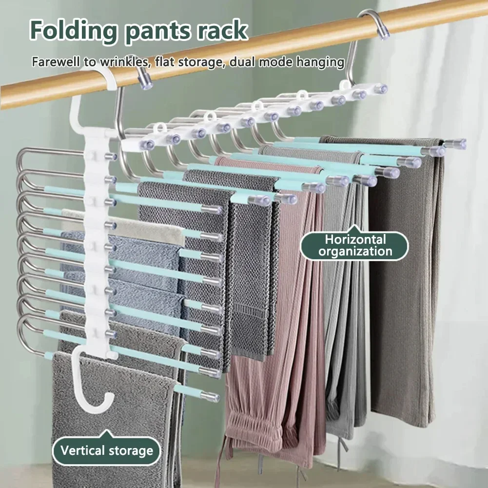 Multi-functional 9 in 1 Trouser Storage Rack Closet Organizer Adjustable Pants Tie Storage Shelf Stainless Steel Clothes HangerD
