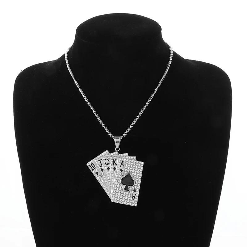 Fashion Personality Hip Hop Gold Plated Poker Cards Men Necklace