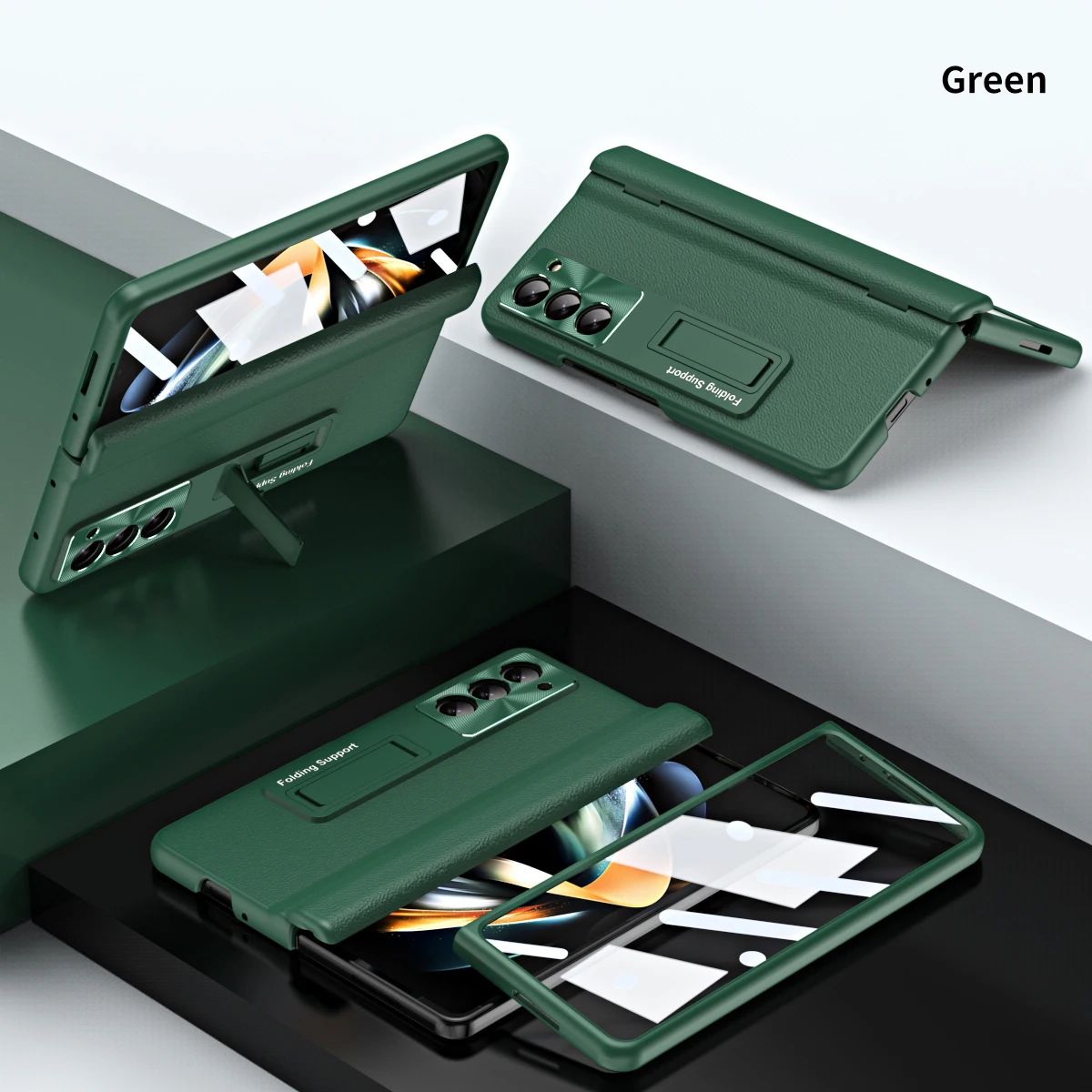 

PU Leather Phone Case for Samsung Galaxy Z Fold6 5 4 3 WIth Kickstand Protective Cover Tempered Film Huawei MateX35 OPPO Find N3