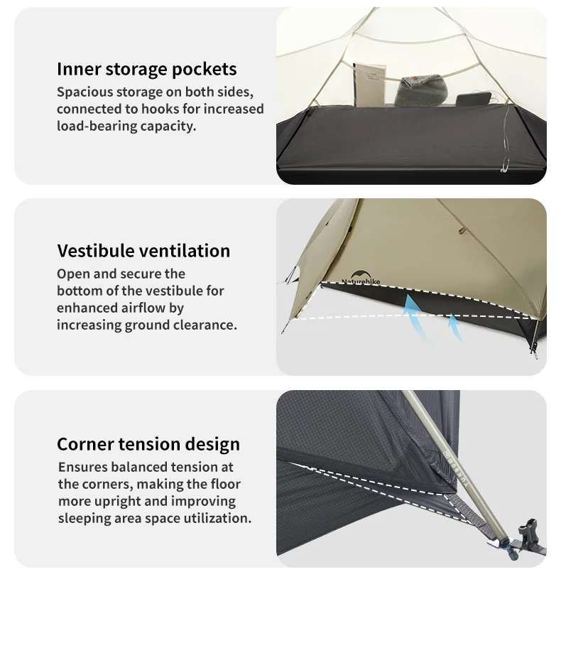 Naturehike Mongar 2 UL/PRO 1-2 Personen Rucksackzelt Nylon Wasserdicht Ultraleichtes Reise-Trekkingzelt mit Fußabdruckunterlage – Detail 12