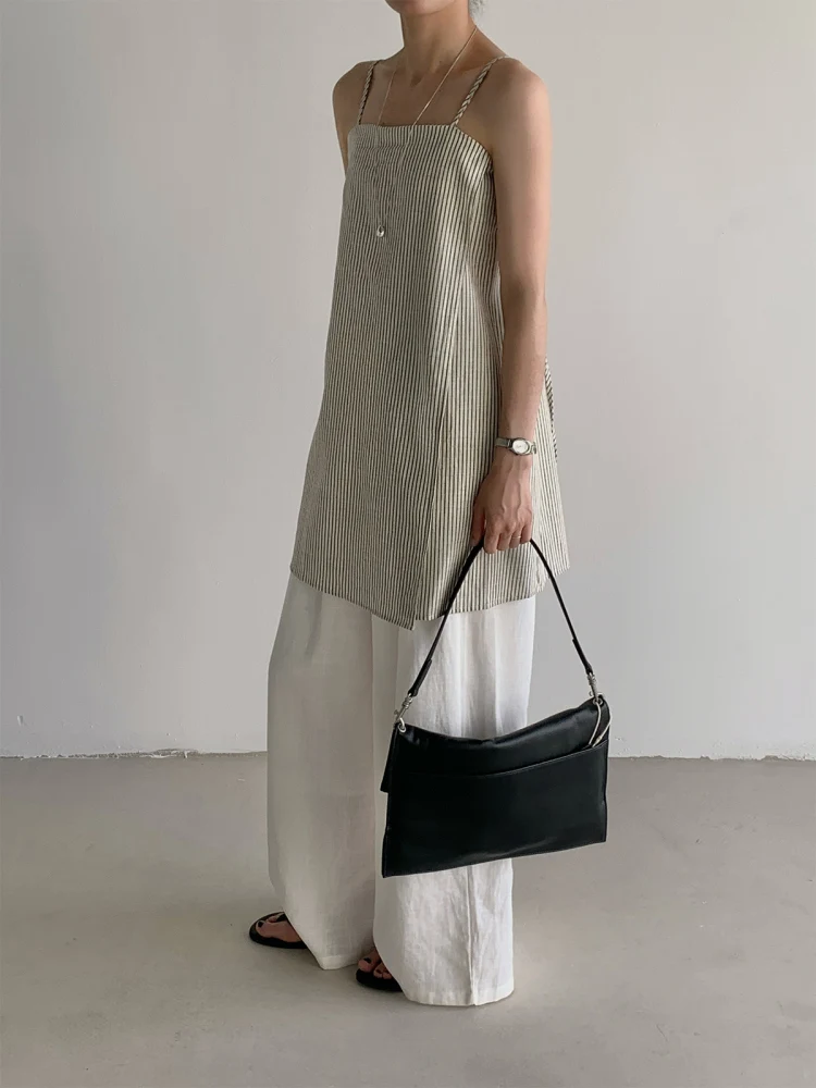 

Timingzhou Summer New Stripe Silk Linen Vest Ele Tone Muffin Women's Faion Straight Tube Top Thin Muffin Long Vest