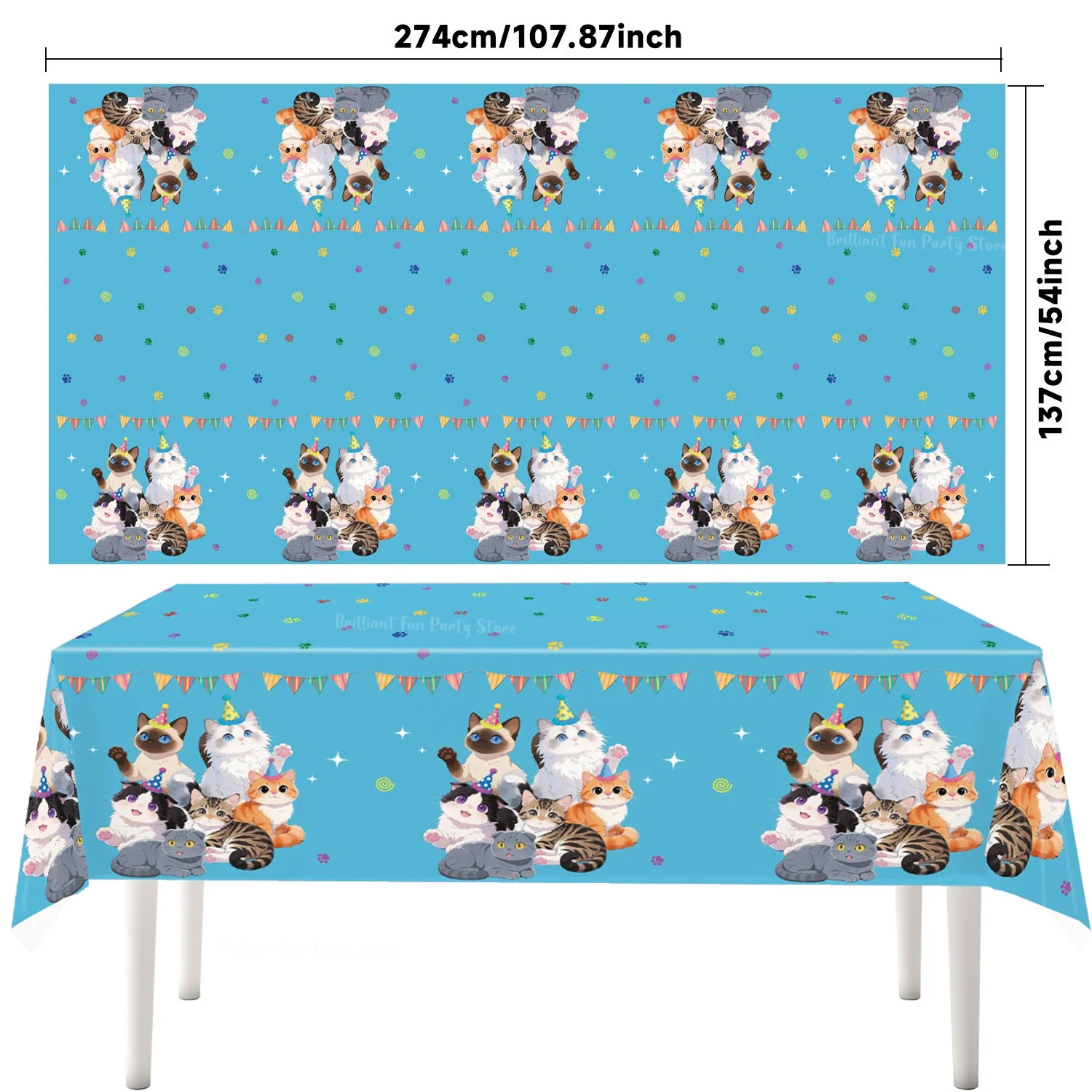 Retro Kitten Cartoon Plastic Tablecloth Pet Cat Birthday Decorations Rectangular Table Cover for Kids Baby Shower Party Supplies