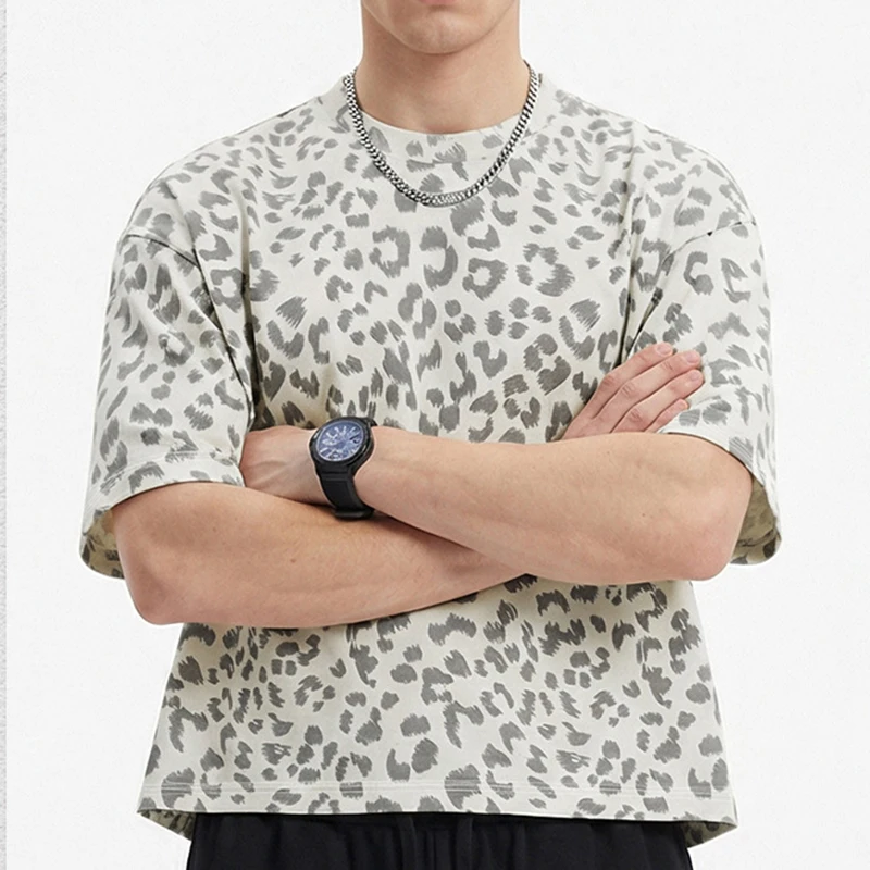 Leopard Print Men's T Shirt Cotton Quick Dry Smart Cotton Heat Transfer Edgy Streetwear Casual Premium Graphic Tee