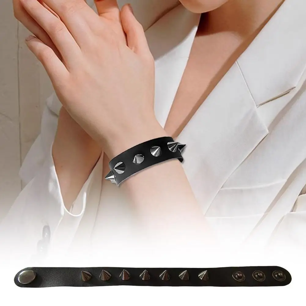 Cool Gothic Pu Leather Studded Bracelet Adjustable Punk Goth Cuff Spike Bracelet Gothic Rivet Wristband For Men Women F6z7