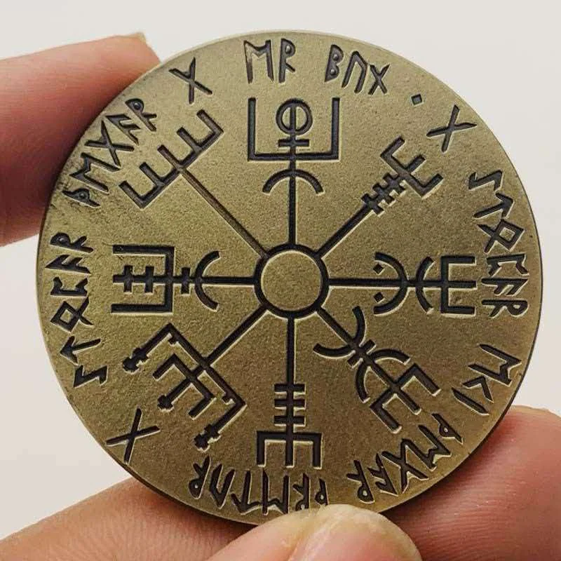 Antique Vegvisir Viking Compass Commemorative Coin Solomon Sun Array Lucky Challenge Coins Collectible Souvenir Gifts