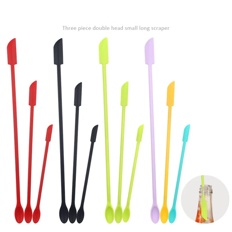 New Silicone Mini Spatula Set Lengthened Cosmetic Bottle Jam Double-head Scraper Kitchen Cake Baking Tool  Accessories