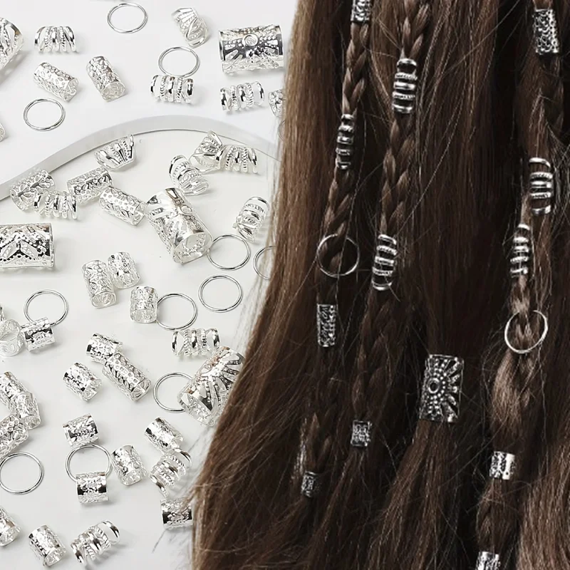 85 Pcs Trendy DIY Dreadlock Hollow Out Hair Ring Dreadlocks Beads Clips Dread Locks Hair Braiding Metal Cuffs Styling Tools