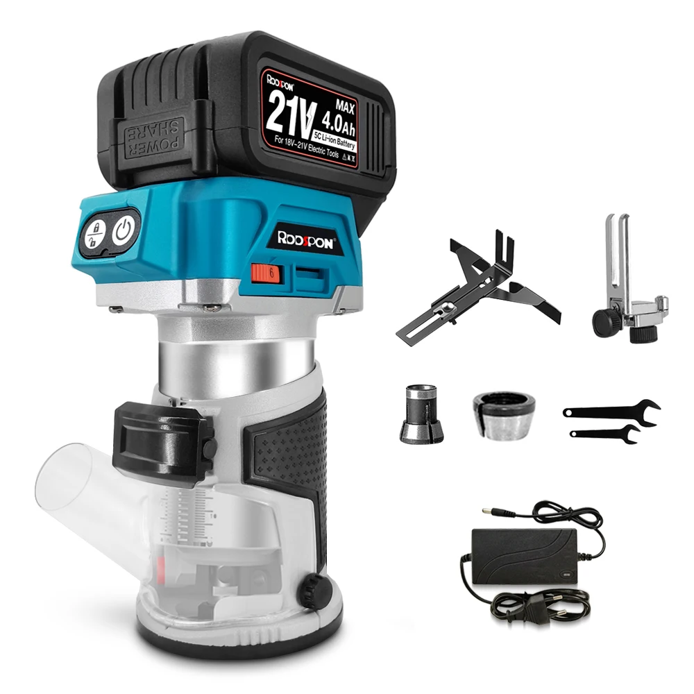6 Speeds Brushless Hand Electric Trimmer Cordless Wood Router 6/6.35/8mm Woodworking Engraving Slotting for Makita 18V Battery