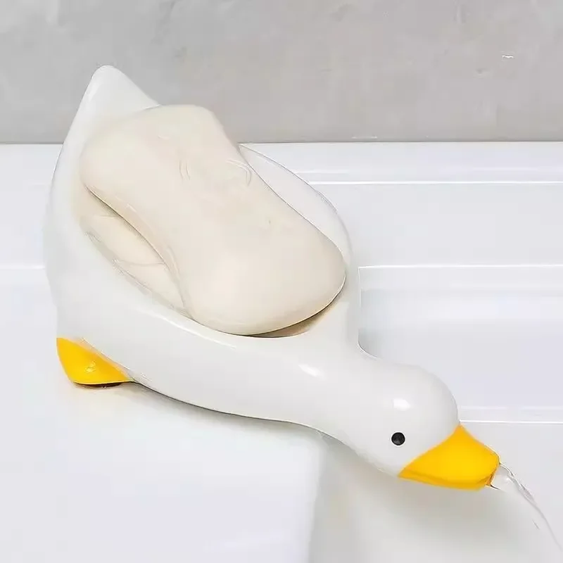 Soap Tray Self-draining Soap Rack Cute Duck-shaped Creative Rack for Shower Bathroom Kitchen Tub Sink Tray Bracket Bathroom