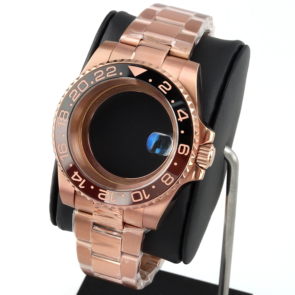 

Stainless Steel Rose gold 40mm Watch Case Polish Oyster Bracelet For SUB GMT Yacht-Master NH35 NH36 NH38 Movement Waterproof