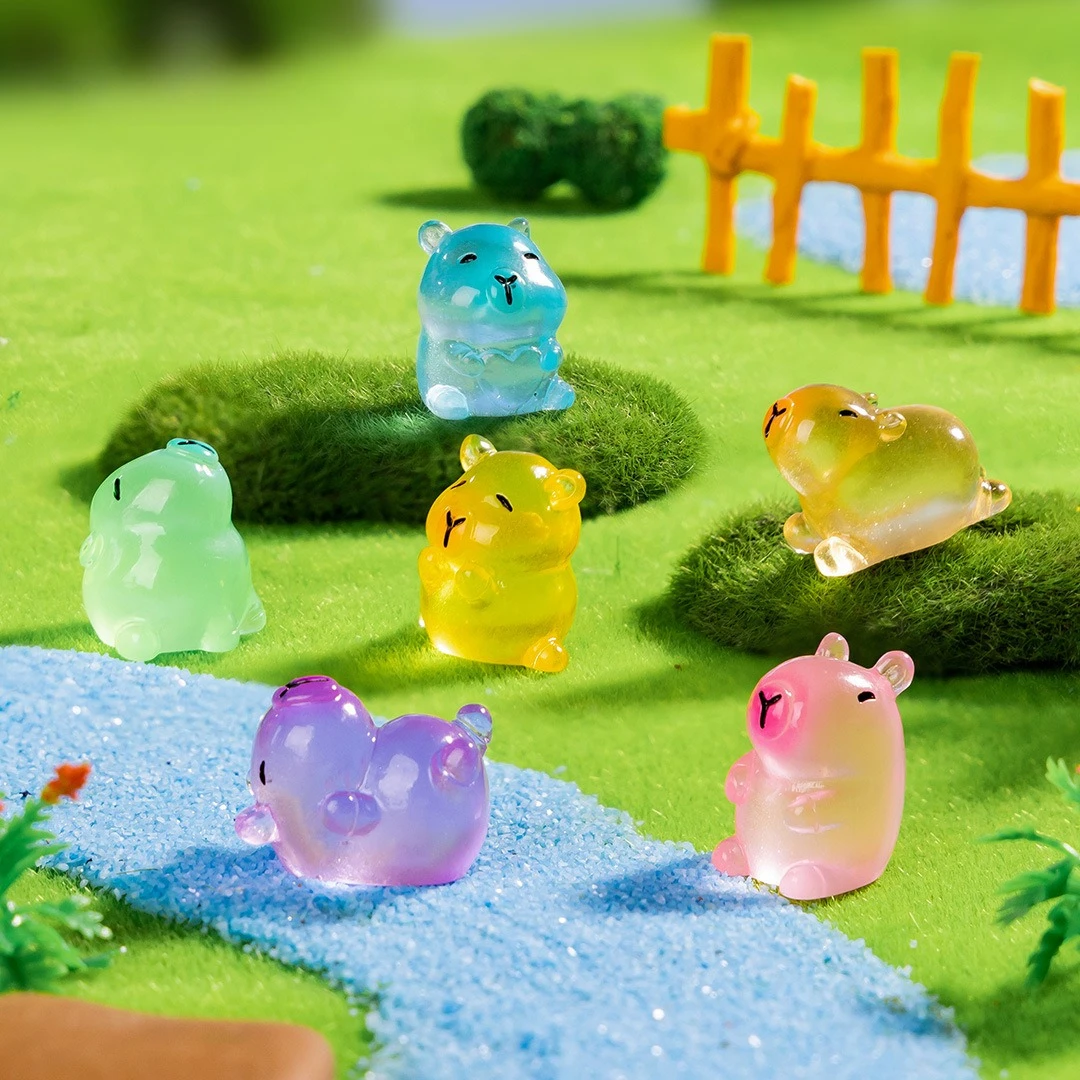 12Pc Mini Capybaras Luminous Mini Resin Animals for Tiny Figures Cute Capybara Figurines Decor for Fairy Garden DIY Crafts