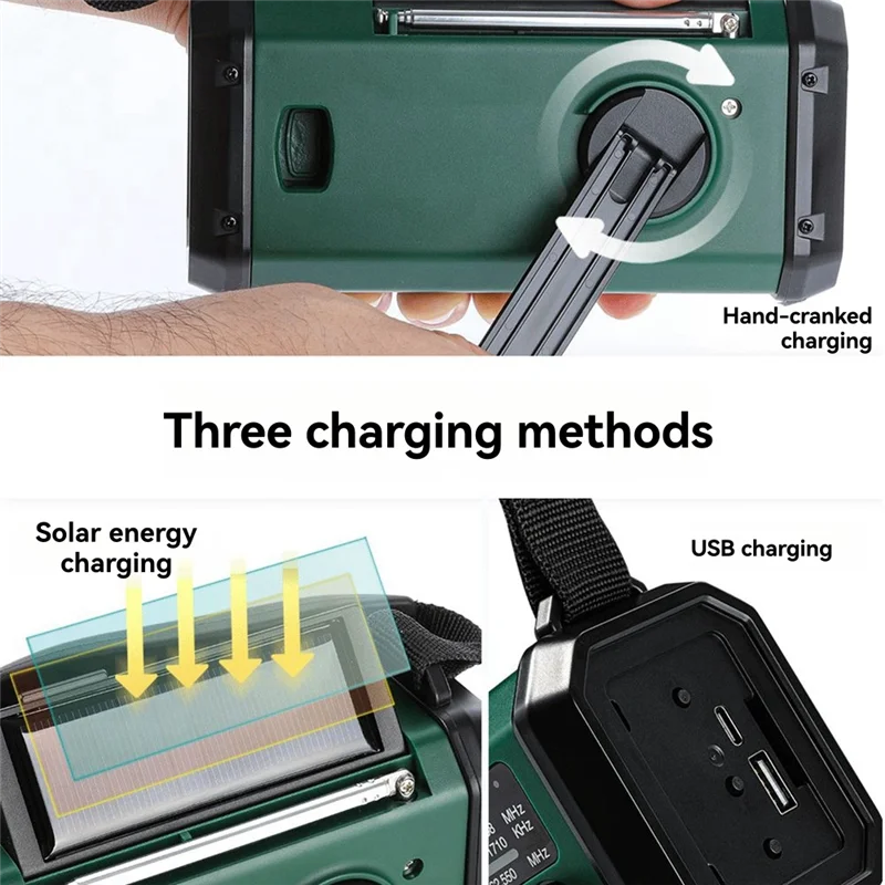 ABZW Power Bank Portable Flashlight Multifunctional Solar Charging Outdoor Emergency FM/AM/WB