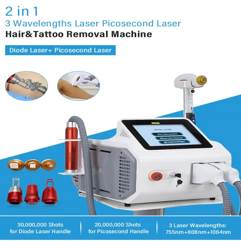 2 In 1 808 Diode Laser Permanent Hair Removal Q Switched Nd Yag Portable 1064 Nm 1320 Nm Picosecond Laser Tattoo Removal Machine