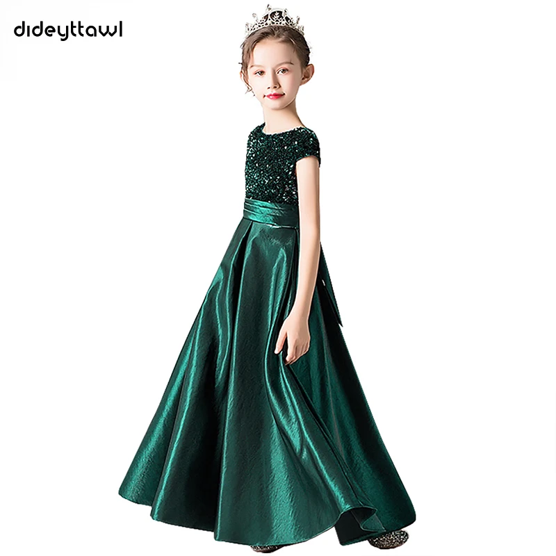 Dideyttawl Customized Real Photos Satin Sequin Girl Party Dresses Princess Junior Concert Birthday Formal Banquet Gown Christmas