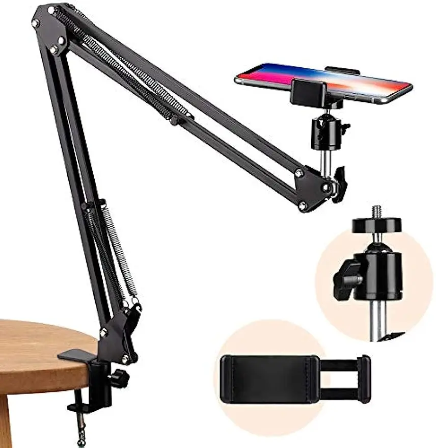 Overhead Video Stand Articulating Arm Flexible Cell Phone Holder Stand Arm for Desk Table Phone Stand Holder