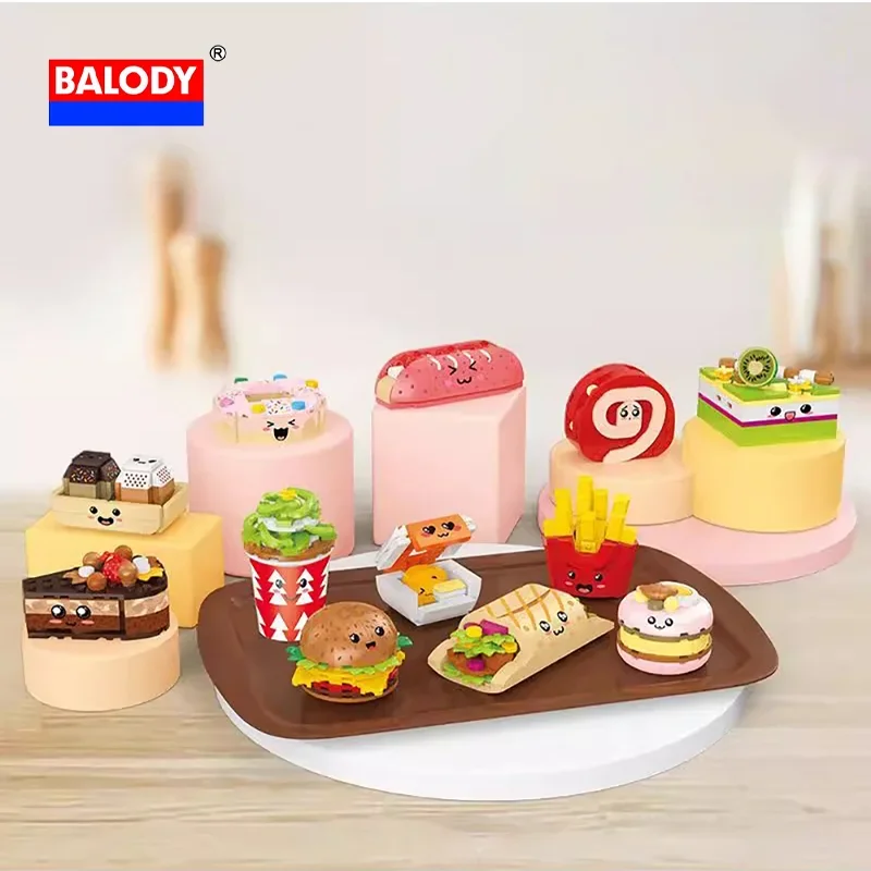 BALODY Originality Funny 3D Cartoon Hamburger Set Building Blocks Cola Fries Simulation Modeling Collect Toys Kids Holiday Gift