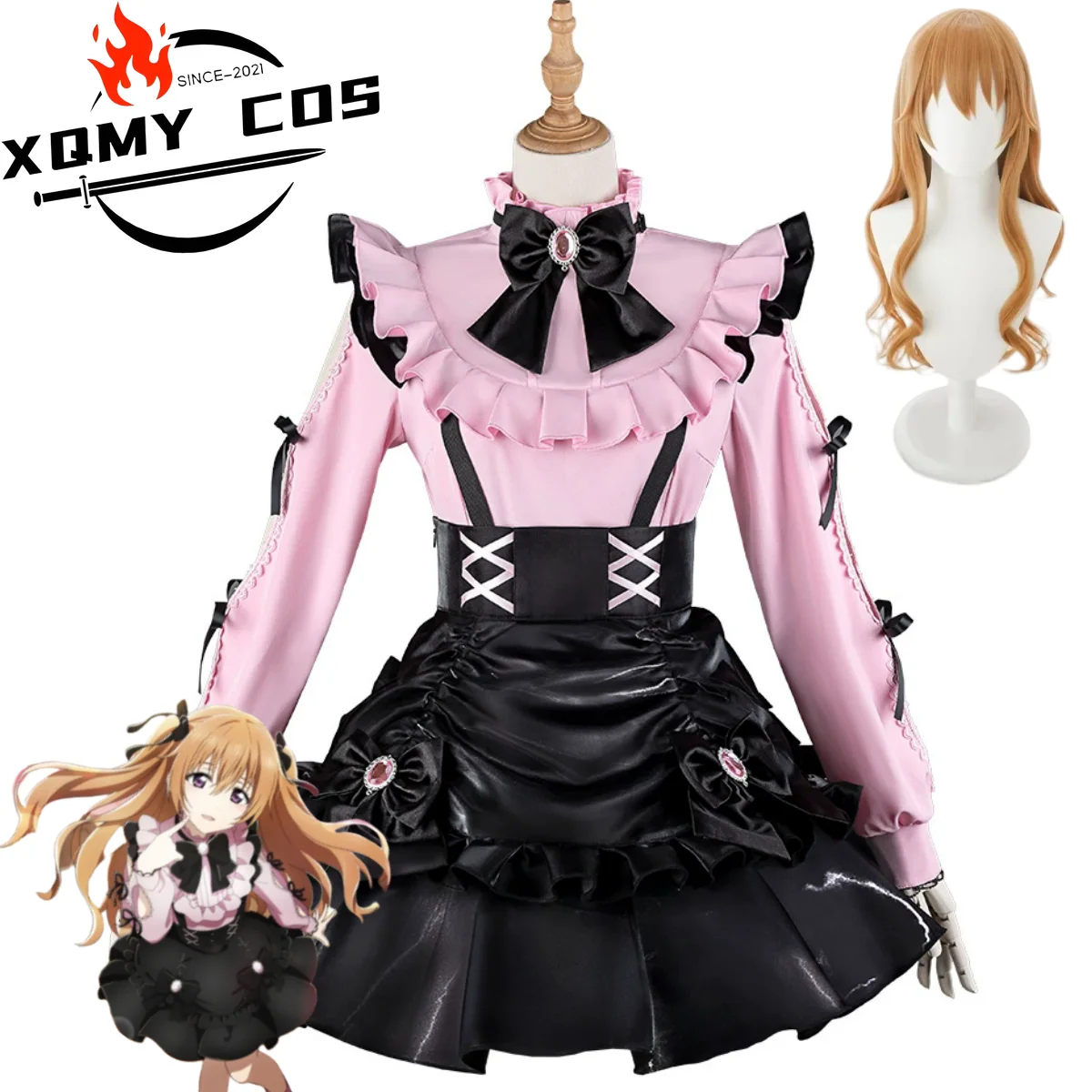 

XQAnime Lovelive! Nijigasaki High School Idol Club Konoe Kanata Косплей Костюм Fly With You!! Розовая рубашка, юбка, парик, женский сексуальный S