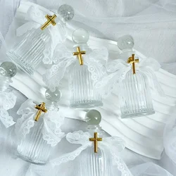 10pcs, 50ml Holy Water Bottles, Christian Glass Bottles Set with Cross Lapel Pins and Lace Ribbon, for Holy Communion Gifts