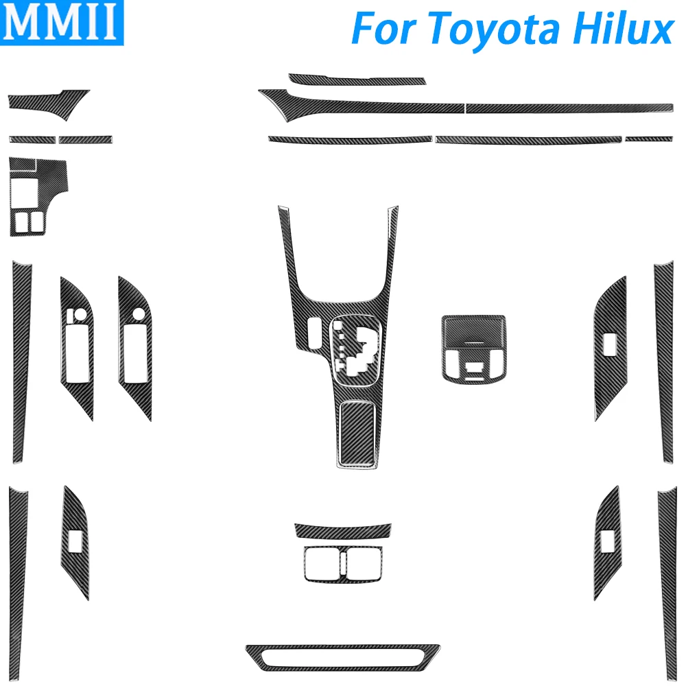 

For Toyota Hilux 2015-2021 Carbon Fiber Gear Shift Air Outlet Dashboard Window Lift Panel Set Car Interior Accessories Sticker