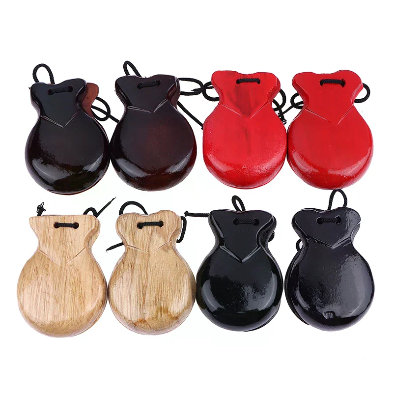 2 pçs tradicional castanet madeira espanhol castanhol dança flamenco castanhol com corda mão clapper crianças instrumento de percussão
