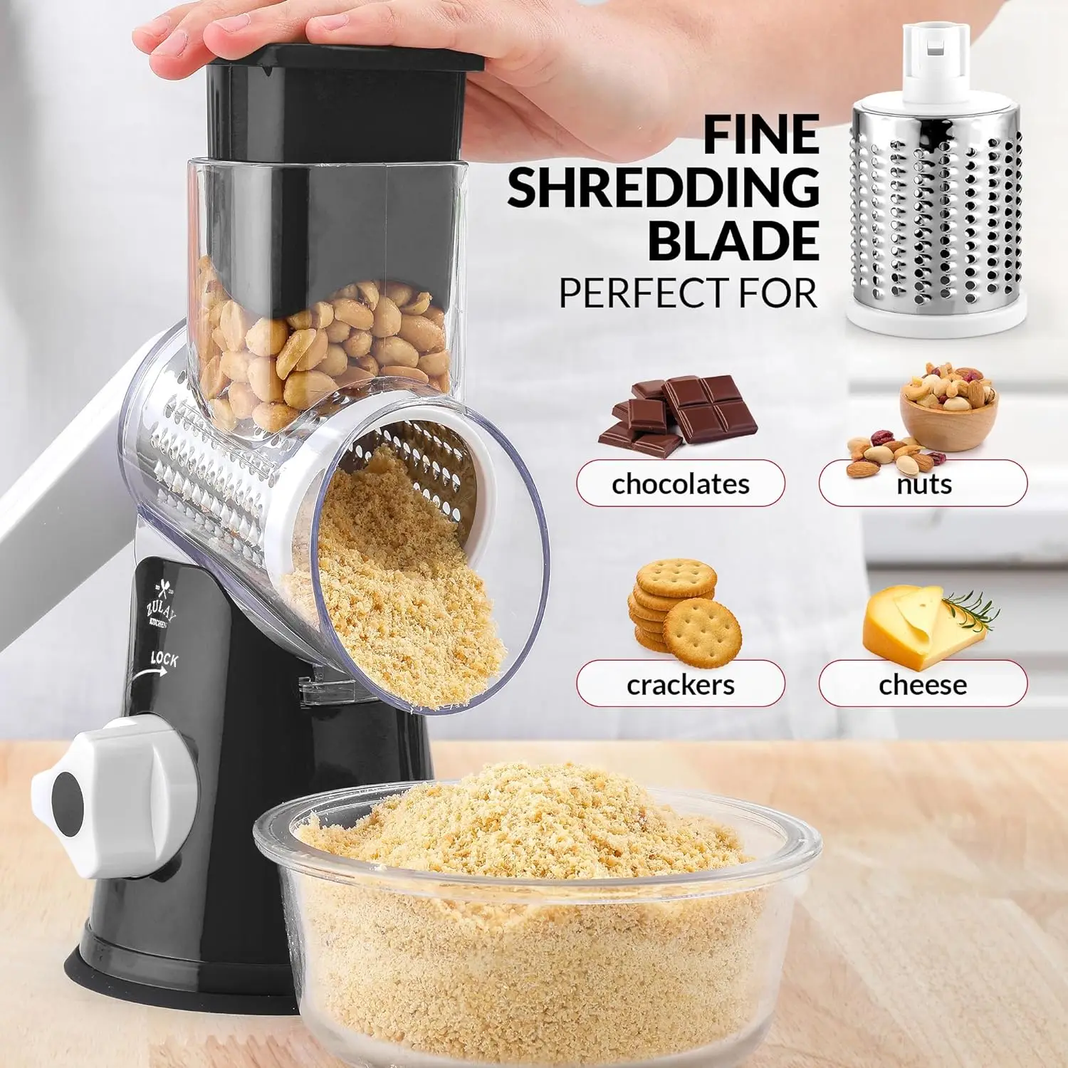 Rotary Cheese Grater Manual Vegetable Cutter Multi-function Fruit Slicer Nuts Grinder with Stainless Steel Blade Kitchen Gadgets