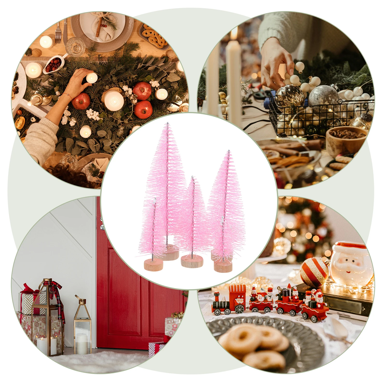 

10Pcs Mini Christmas Table Pine Trees with Wooden Base Plastic Wood Material Lightweight for DIY Landscape Decoration