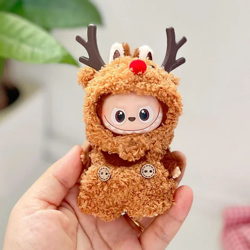 

4th Gen Labubu Heart Code Series Christmas Cloud Plush Set, Deer Pig Dinosaur Holiday Outfit for 10cm Vinyl Doll Decorations