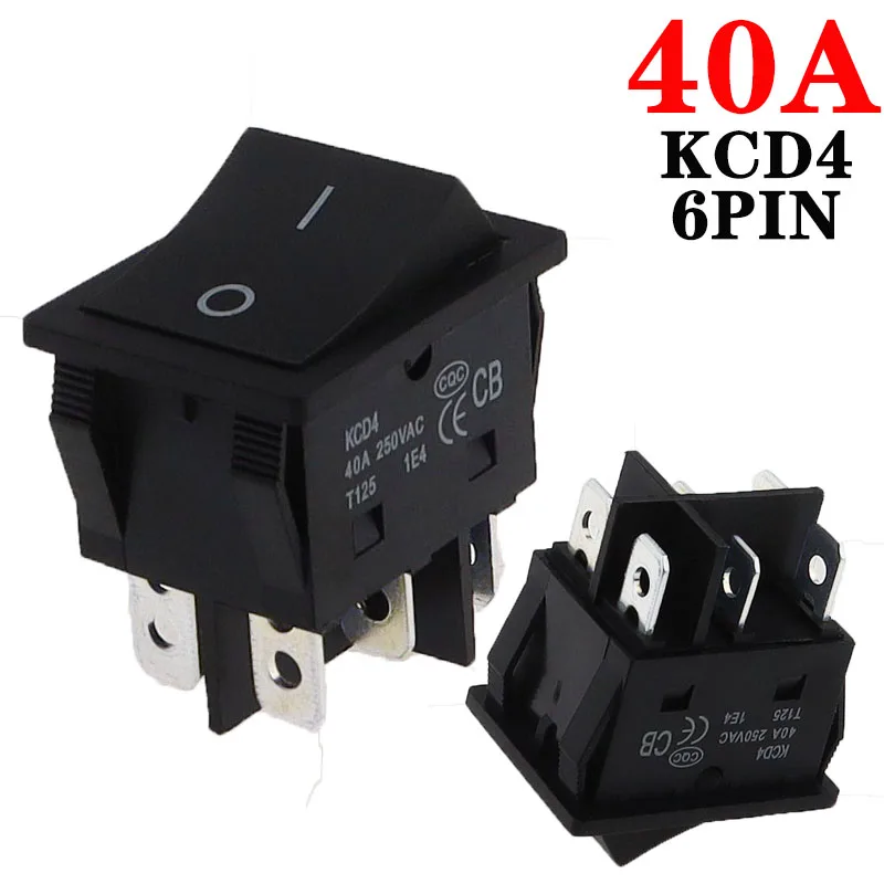 1Pcs 40A 250V AC High Current ON/OFF Special for Eelding Machine KCD4 Sterling Silver Point Rocker Power Button Switches Black